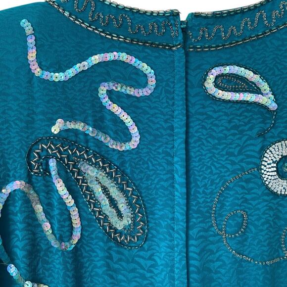 Vintage Francesca of Damon Starington Neiman Marcus Silk Sequin Beaded Dress - Picture 7 of 10